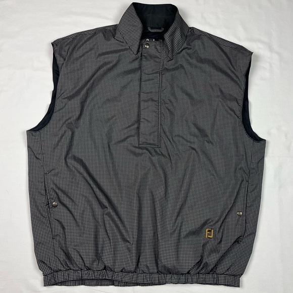 Vtg Footjoy Dryjoys Mens Houndstooth Golf Vest XL 1/2 Zip Pullover Grey A8 - Picture 1 of 8